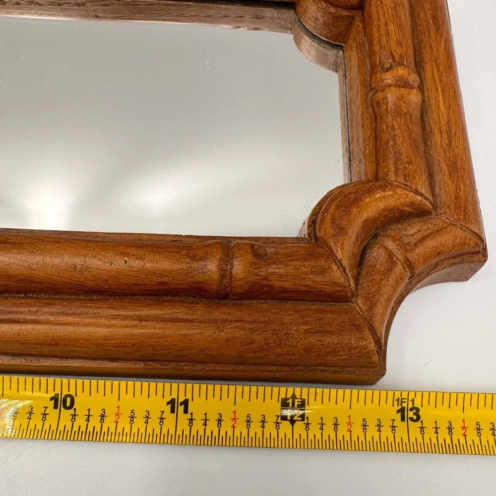 Vintage Hollywood Regency Faux Bamboo Wall Mirror Brown Chinoiserie 14x5.5 inch